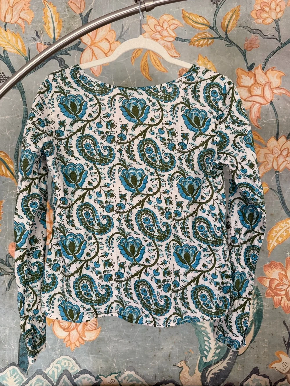 Abercrombie & Fitch Blue Paisley Floral Cotton Crop Top S